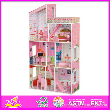 2014 nuevo juguete de madera de la casa de muñecas, juguete educativo de la casa de muñecas de los niños, venta caliente 3D juguete de madera Dollhouse del bebé W06A046